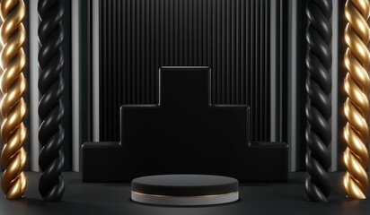 3D rendering of black podium background for black friday product on podium