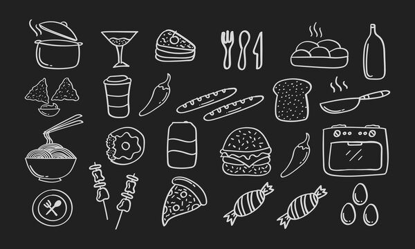 Hand drawn food and beverage icon on chalkboard