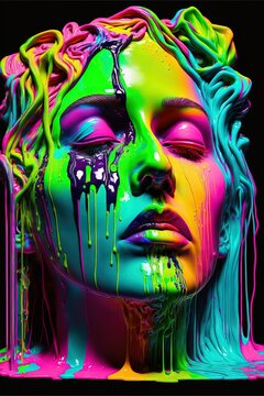 a close up of a sculpture of a super gorgeous woman's face colorful melting human head Generative AI