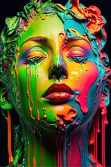 Fototapeta na wymiar a close up of a sculpture of a super gorgeous woman's face colorful melting human head Generative AI