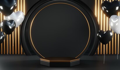 3D rendering of black podium background for black friday product on podium