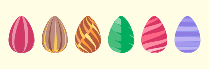 Set of Simple Striped Easter Eggs on White Background
