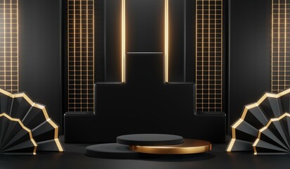 3D rendering of black podium background for black friday product on podium