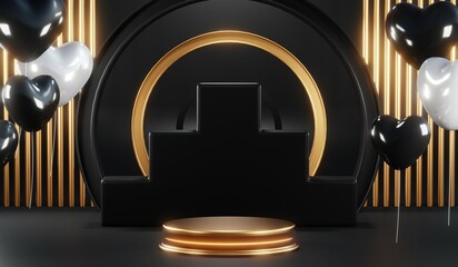 3D rendering of black podium background for black friday product on podium