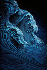 Deep Blue Waves Imagination. Generative AI