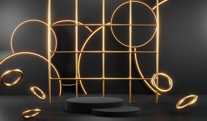 3D rendering of black podium background for black friday product on podium