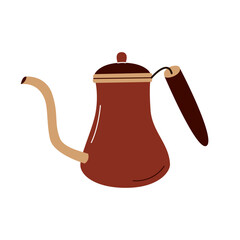 Retro kettle for preparation hot coffee. Flat vector illustration isolated on white background