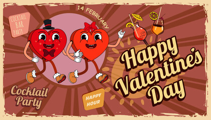Retro Happy Valentine Day Cocktail party banner