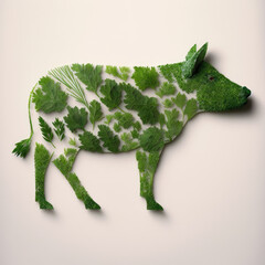 Knolling Image Of A Pig Made Of Parsley. Generative AI