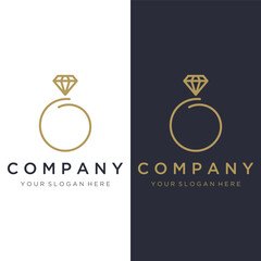 Jewelry ring abstract logo template design with luxury diamonds or gems.Isolated on black and white background.Logo can be for jewelry brands and signs.