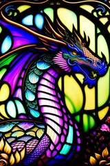 Celestial Dragon's Glass Adventures - Stained Glass Art AI Digital Design