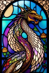 Mythical Dragon's Glass Legacy - Stained Glass Art AI Digital Design