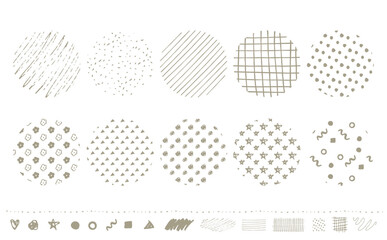 シンプルでおしゃれな北欧風てがきの模様やパターン・柄のあしらいセット_ベクター素材_グレージュ_丸_文字なし