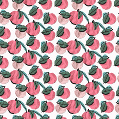 Apples with leaves. Stylish seamless pattern with fruits. Paper cut print, design, background