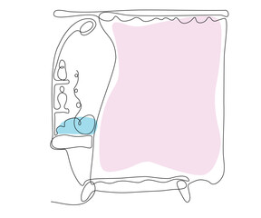 bathroom, bathtub with shower, hand-drawn, continuous mono line, one line art, contour drawing. Logo