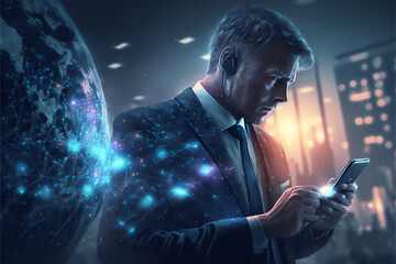 Using a mobile smartphone to stay connected to the global market, keeping up with trends and news. Accessing  vast amounts of data and information  to make informed decisions and management.