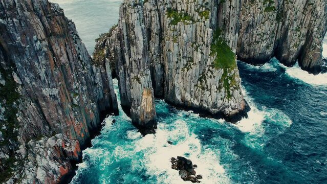 Cape Hauy Drone Upward Pan View in Tasmania, Australia