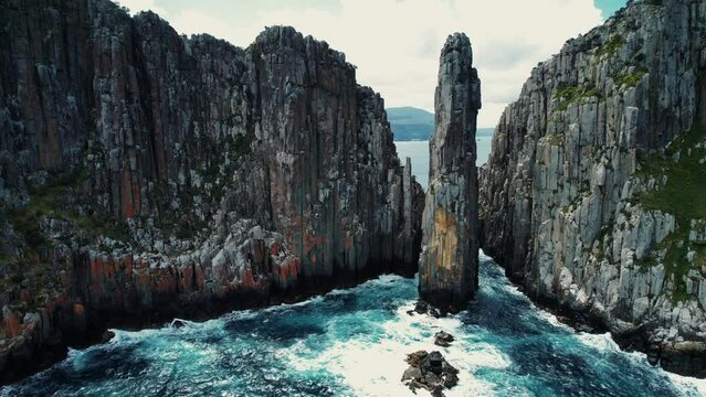 Cape Hauy Drone Front View Pan in Tasmania, Australia