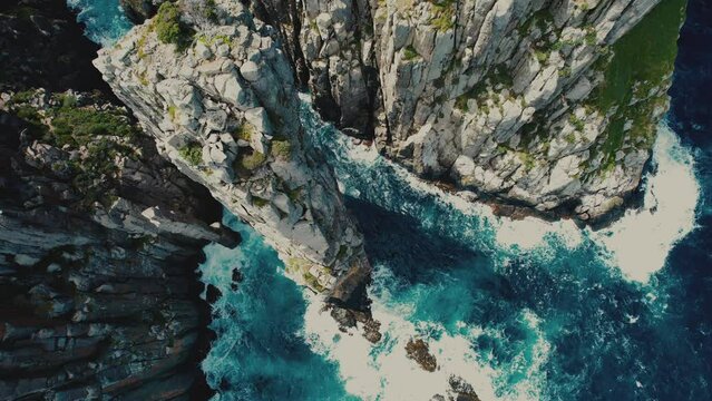 Cape Hauy Drone Birds Eye View over cliff in Tasmania, Australia