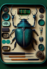 Beetle knolling Illustration. Generative AI