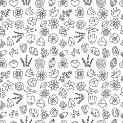Hand drawn seamless pattern flowers in doodle style