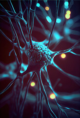 3d illustration of a synthetic neuron. Generative Ai