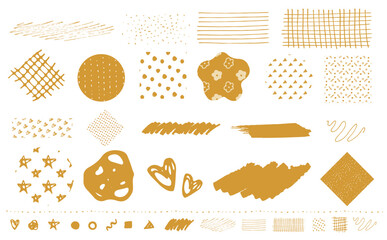 シンプルでおしゃれな北欧風てがきの模様やパターン・柄のあしらいセット_ベクター素材_黄色_文字なし