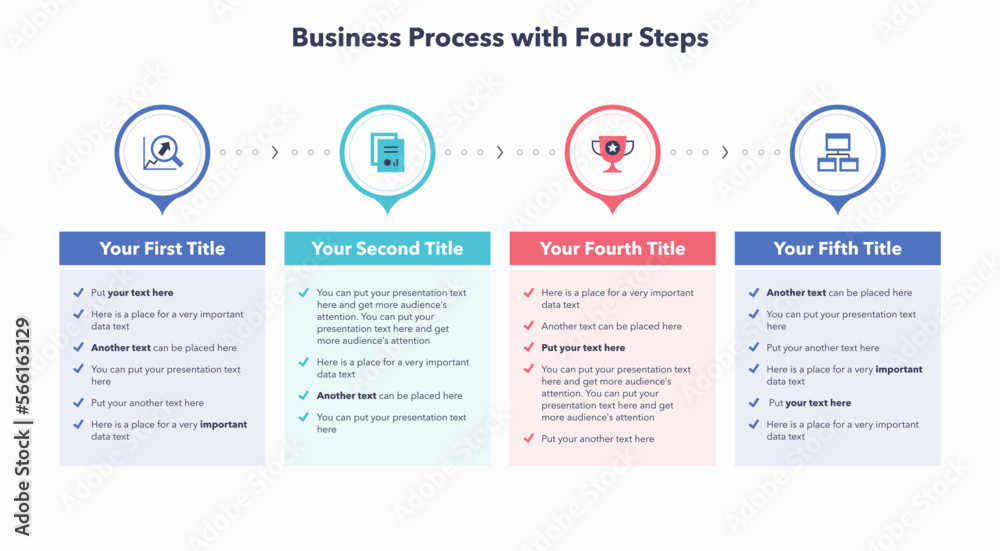 Aufkleber Business process template with four colorful steps. Modern diagram with flat colorful icons.