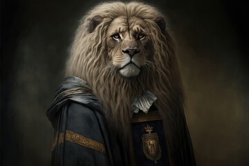 A lion in a judges gown looking impartial. Generative AI