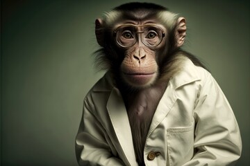 A monkey in a doctors coat looking confident. Generative AI