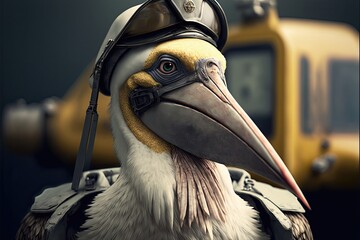 A pelican in a pilots uniform adventurous. Generative AI