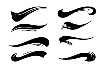 Calligraphic swoosh tail set, underline marker strockes. Sport logo typography elements. Texting letters tail for lettering or baseball club. Vector illustration