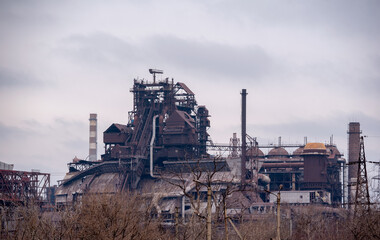 Fototapeta na wymiar destroyed buildings of the workshop of the Azovstal plant in Mariupol Ukraine