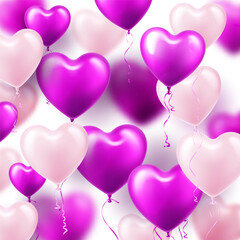 Valentine's Day background with violet heart balloons. Wedding invitation card template, love banner. Mother's Day greeting cards. Beautiful romantic banner. Vector illustration