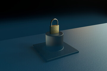 Three dimensional render of padlock on pedestal