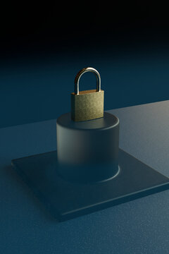 Three dimensional render of padlock on pedestal
