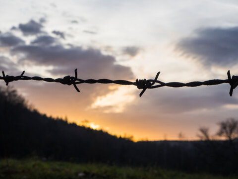 Barbedwire with sun setting in background