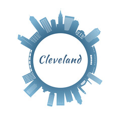 Cleveland skyline with colorful buildings. Circular style. Stock vector illustration.