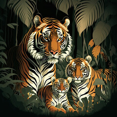 Obraz na płótnie Canvas Tiger Family, Abstract Illustration Generative AI Technology