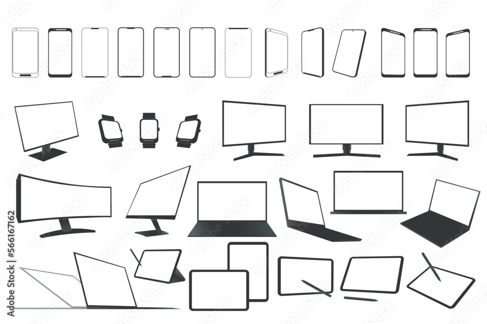 Leinwandbilder electronic devices set graphic elements in flat design. bundle of minimalist simple silhouette of sc
