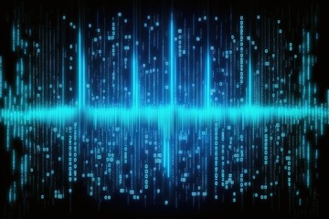 Fototapeta premium Seamless abstract binary code computer programming, big data, or cyber concept background. Glowing digital signboard backdrop pattern with flowing zeros and ones in high-tech neon blue light streaks