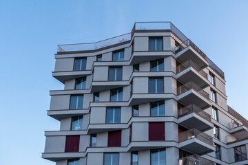 Germany, Bavaria, Munich, Windows and balconies of newly built modern apartment