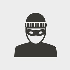 burglar vector solid art icon isolated on white background.  filled symbol in a simple flat trendy modern style for your website design, logo, and mobile app