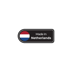 Made in Netherlands png black label design with flag