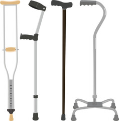 Set of crutches vector illustration. walking aid equipment
