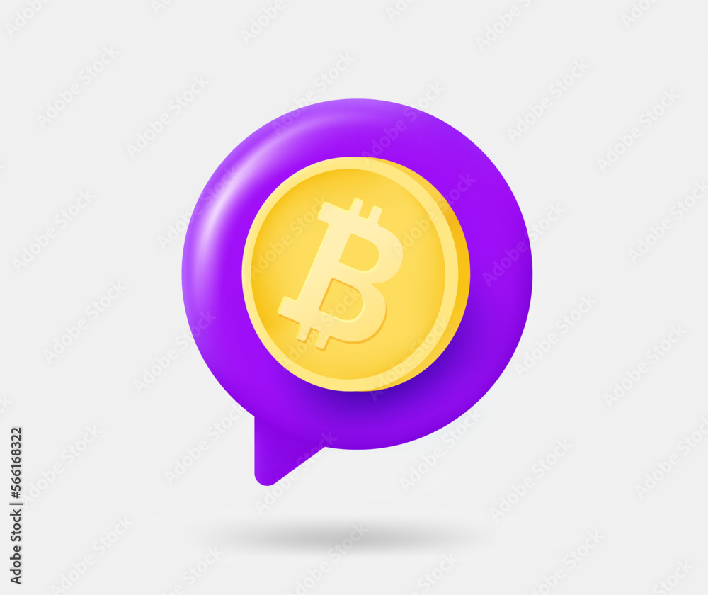 Aufkleber speech cloud with bitcoin coin. 3d vector isolated illustration