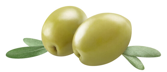 Delicious green olives with leaves cut out