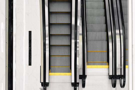Top view of empty escalator stairs