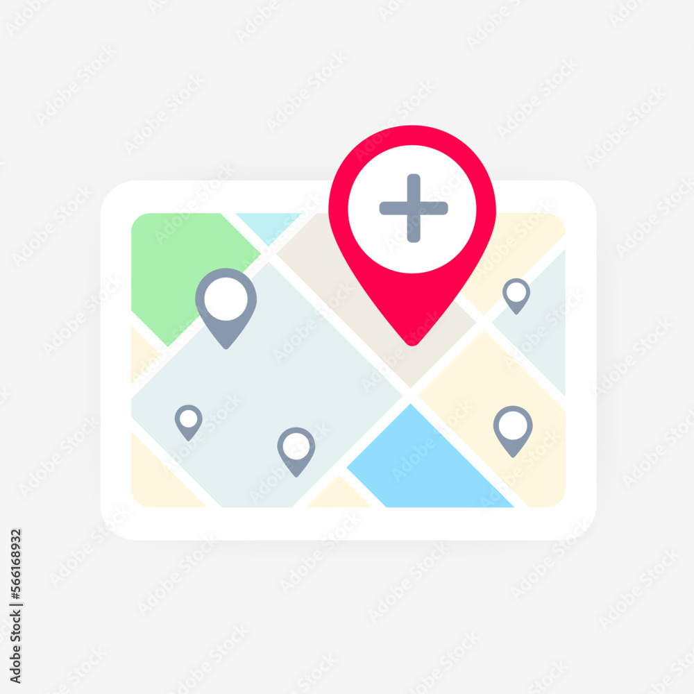 Poster local search listing concept. map with local business search listing featuring map icon and red pin 