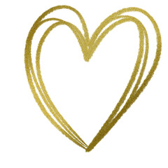 Fototapeta na wymiar Gold pencil heart doodle line. 